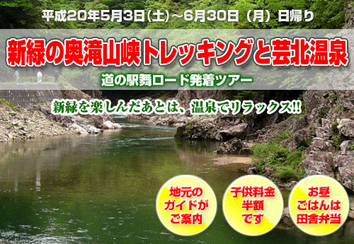 新緑の奥滝山峡トレッキングと芸北温泉